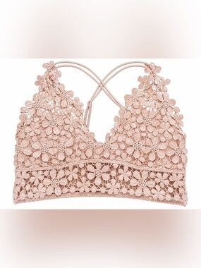 Free People Intimately Floral Lace Bralette Blush  Crochet Boho Stretch NWT M